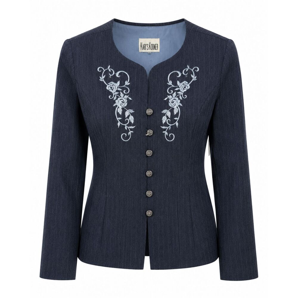Vintage Kari's Korner Embroidered Pinstripe Jacket Blazer Women's 12P USA